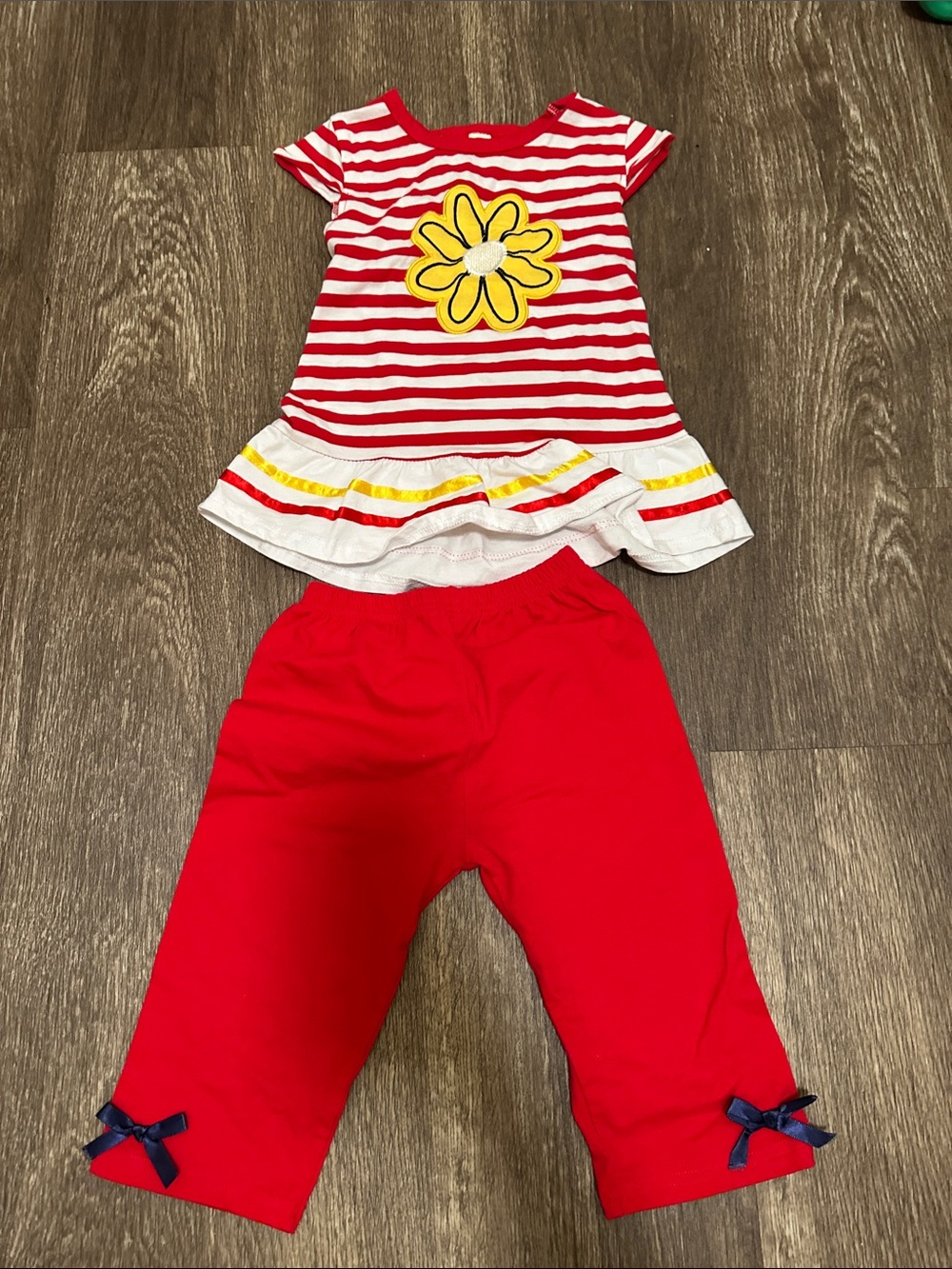 Source Unknown Red & White Striped Top with Red Capri Pants